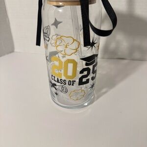 Graduation Themed Glass Bottle with Black Ribbon